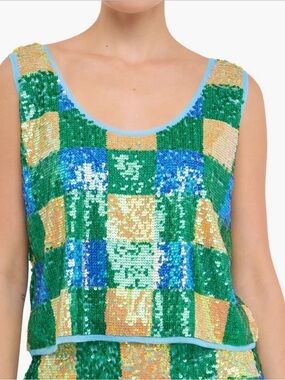 Endless Rose Green, Blue & Gold Sequin Check Tank